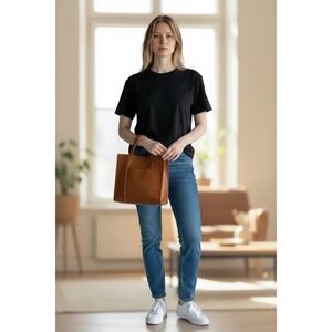 S-Zone Cow Split Leather Handbag Brown Size Medium